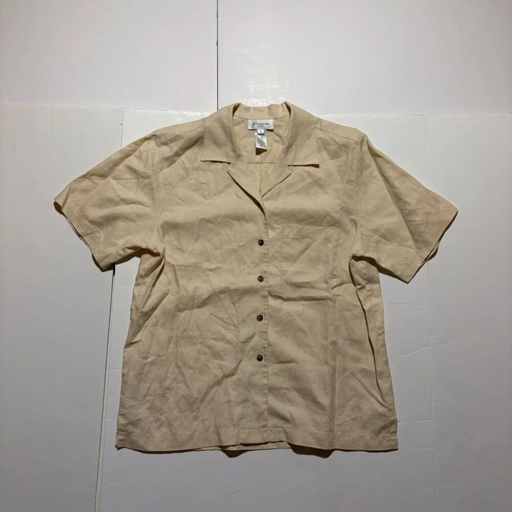 Jones New York Sport Cream 100% Linen Short Sleeve Button Up